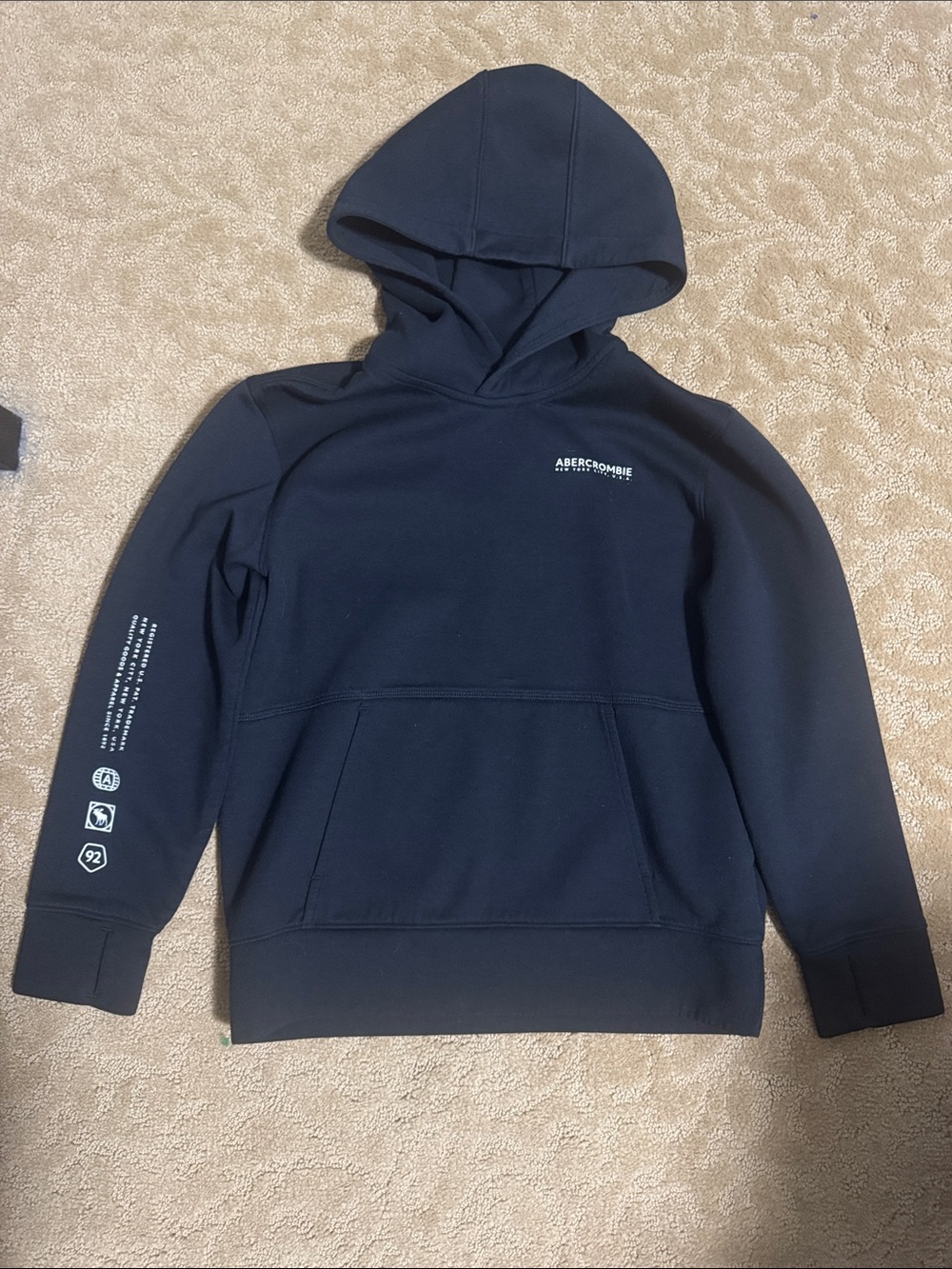Abercrombie Kids Black Pullover Hoodie with thumb holes.